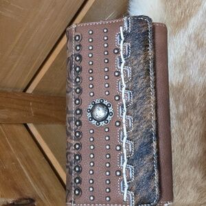 Trinity Ranch Calf Hair Studded Trifold Wallet - see description Rehab